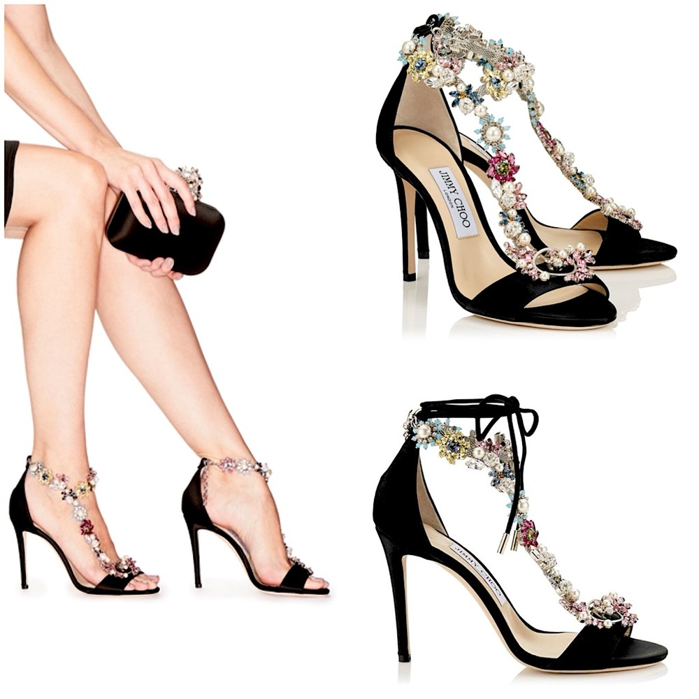 New JIMMY CHOO Reign 100 Satin Sandals With Camellia Mix Anklet $4,495 36 - Picture 4 of 16